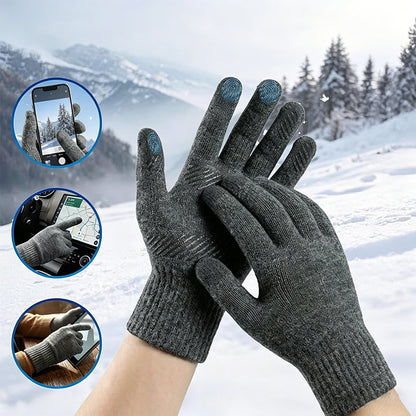 Winter Gloves Touch Screen Knitted Gloves Thermal Warm Gloves for Driving-Grey