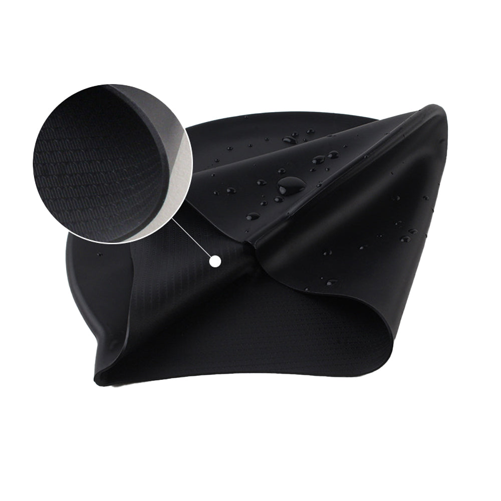 Elastic Silicone Swimming Cap Solid Color Water-resistant Ear Protection Hat Black
