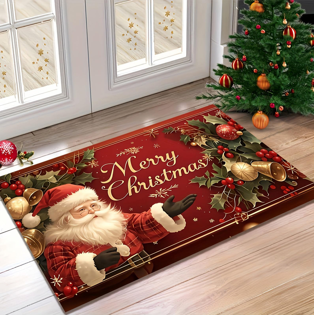 Christmas Floor Mat Merry Non Slip Mat Christmas Decorations - Santa