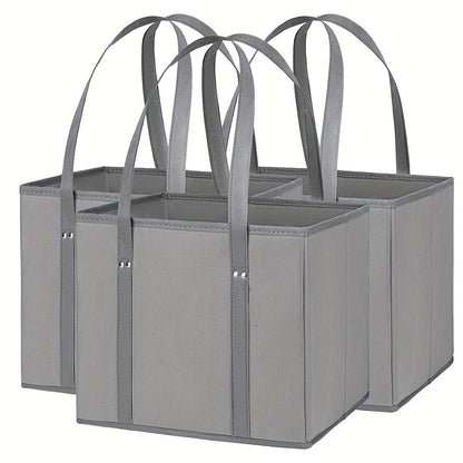 3Pcs Reusable Grocery Bag Non-Woven Shopping Tote Bag with Handles Gray