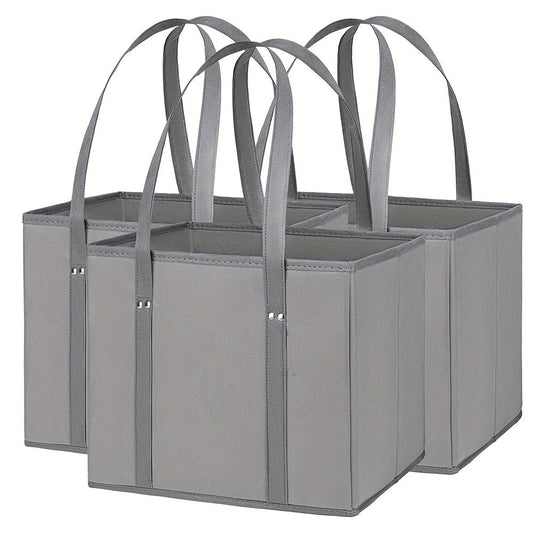 3Pcs Reusable Grocery Bag Non-Woven Shopping Tote Bag with Handles Gray