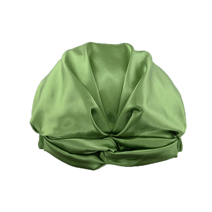 Simulated Silk Standard Pillow Case with Sleeping Bonnet Hair Scrunchy for Hair and Skin Protection Green