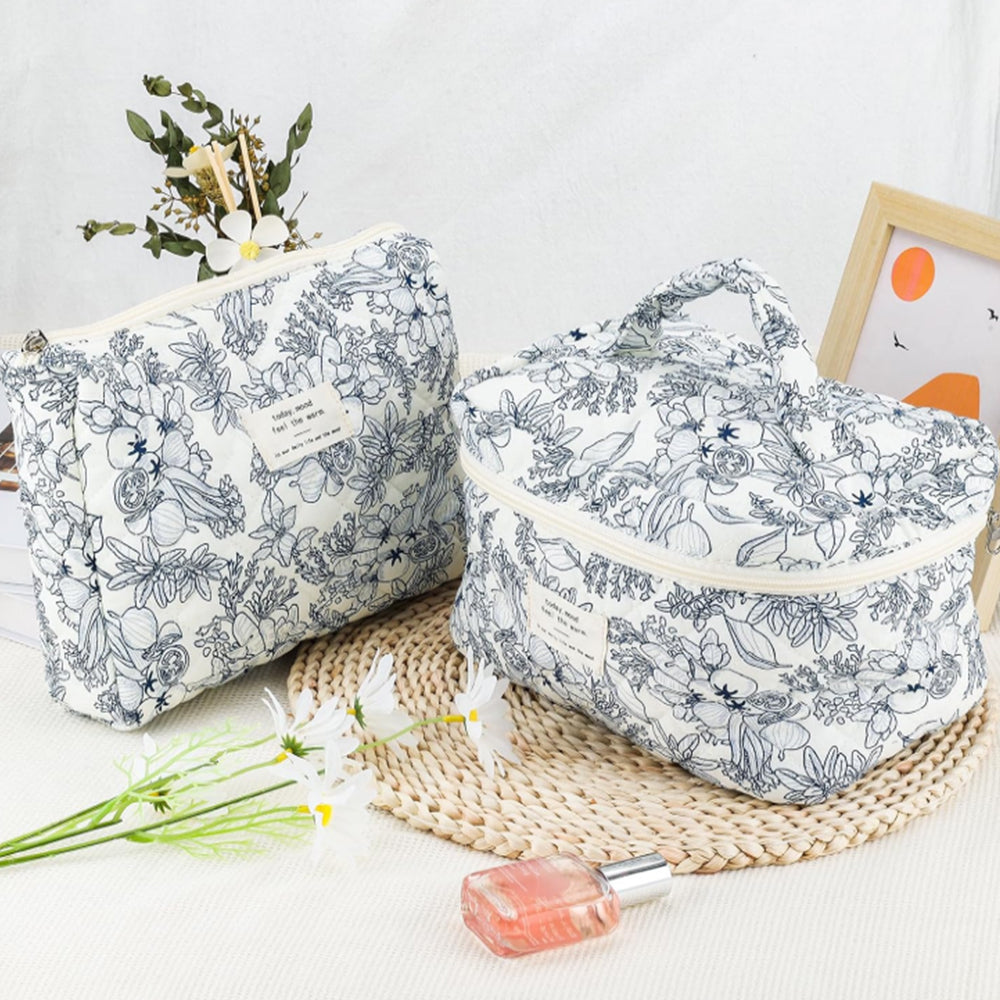 3Pcs Set Travel Makeup Bags Cosmetic Bag Aesthetic Floral Toiletry Organizer Bags Style 1