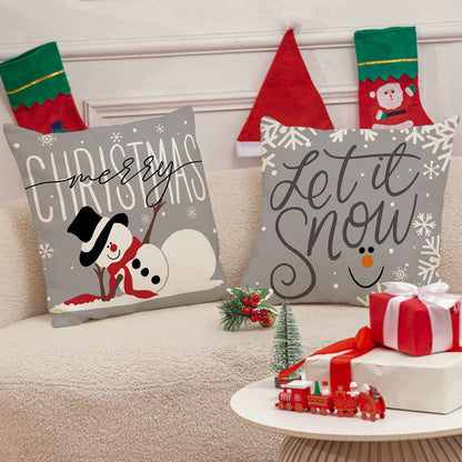 4 Pack 45x45cm Christmas Pillow Covers Plush Pillowcase - White