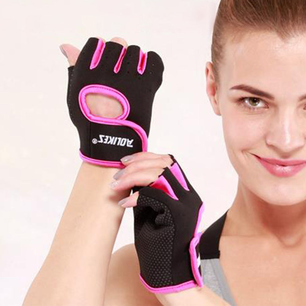 Pair of Sports Gloves Open Finger Gym Gloves for Cycling Weight Lifting Fitness Exercise Rose Red