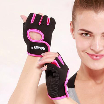 Pair of Sports Gloves Open Finger Gym Gloves for Cycling Weight Lifting Fitness Exercise Rose Red
