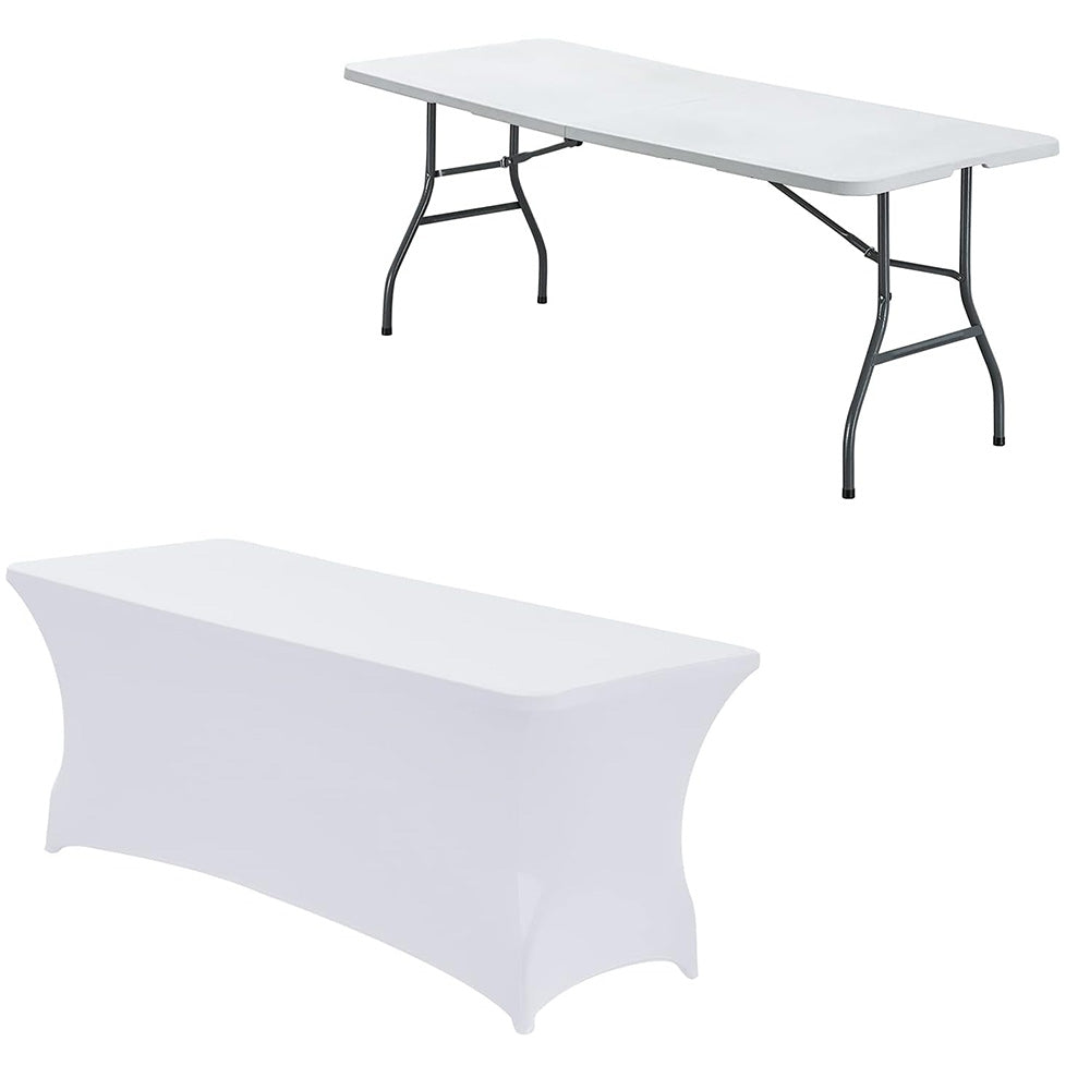 Rectangular Spandex Stretch Tablecloth for Wedding Party White