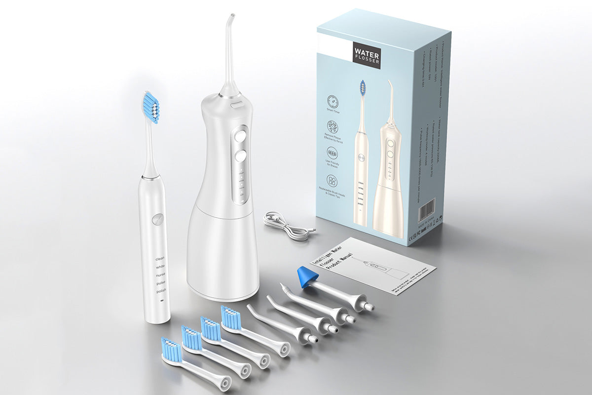 Sonic Electric Toothbrush and Water Flosser Combo with 4 Brush Heads-White