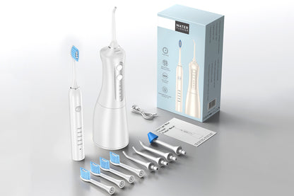 Sonic Electric Toothbrush and Water Flosser Combo with 4 Brush Heads-White