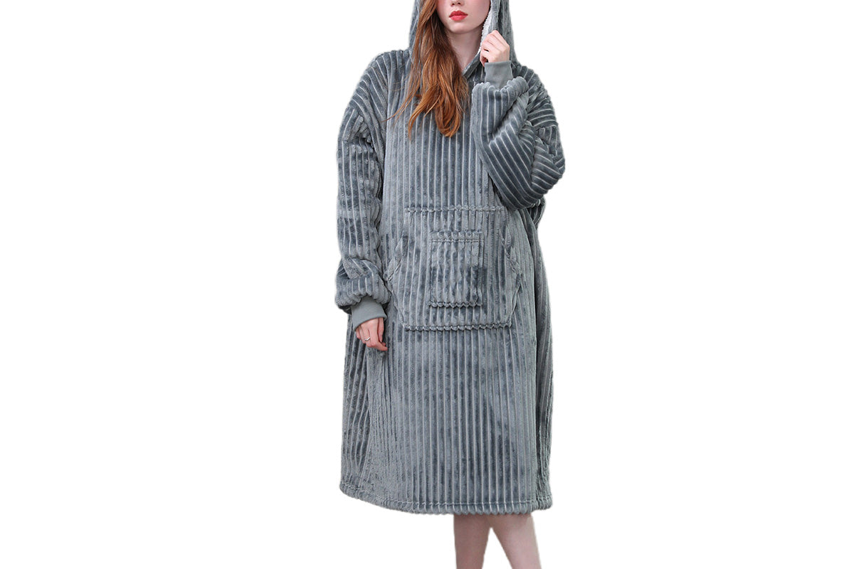 Wearable Blanket Sweatshirt for Women and Men Thick Flannel Hooded Sweatshirt Loungewear -Grey