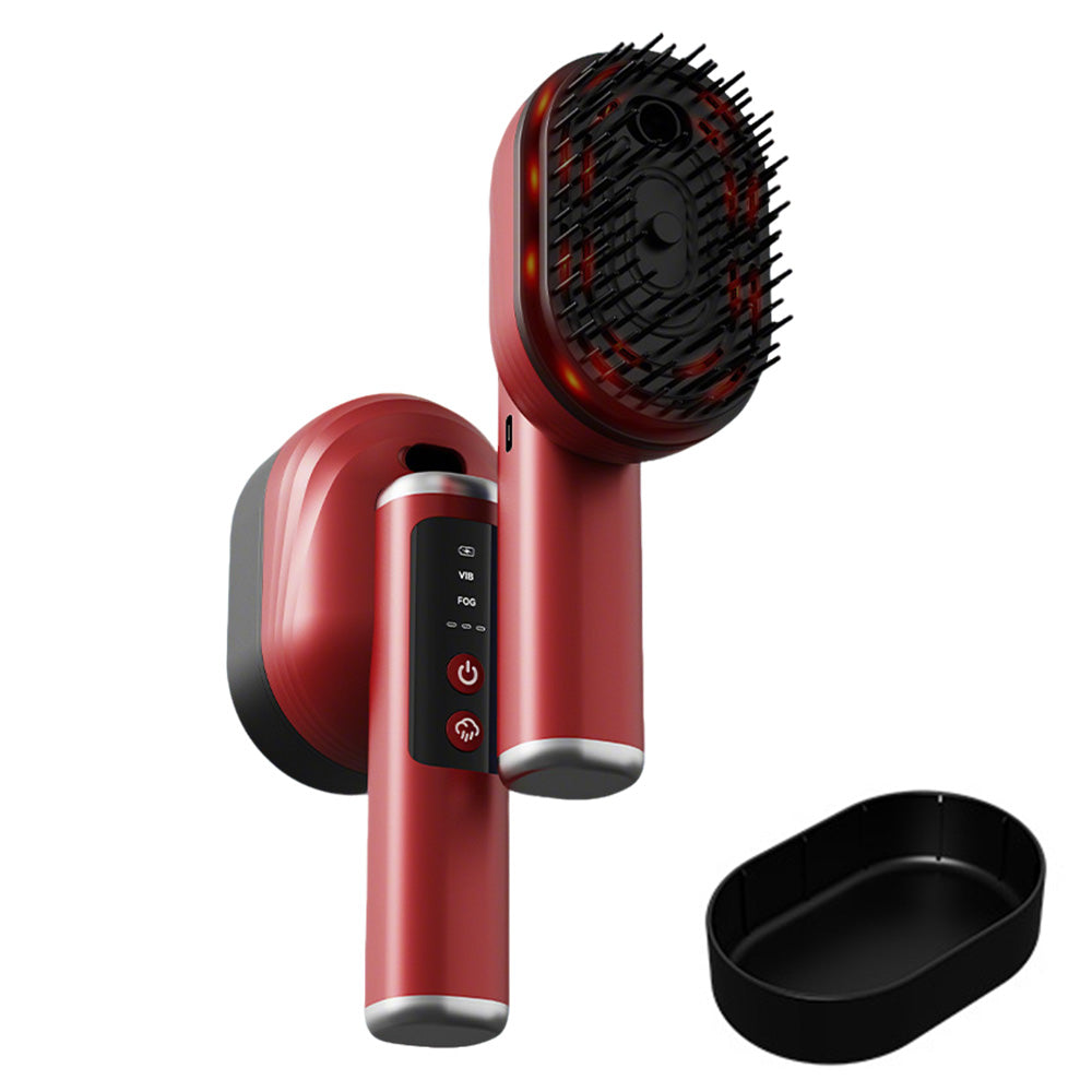 Wireless Electric Hair Comb with Vibration and Oil Mist Spray-Red