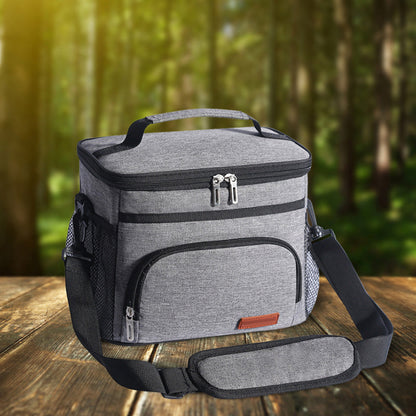 Insulated Lunch Box Leak-Proof Cooler Bag with 4 Pockets Gray