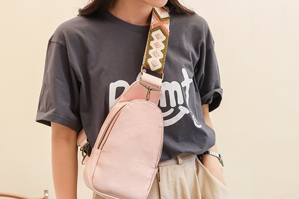 PU Leather Crossbody Sling Bag Multipurpose Chest Bag for Women-Pink