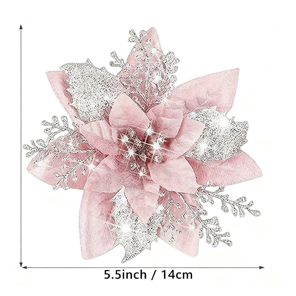 10Pcs Red and Gold Poinsettia Artificial Christmas Flowers ¨C Xmas Tree Ornaments Pink