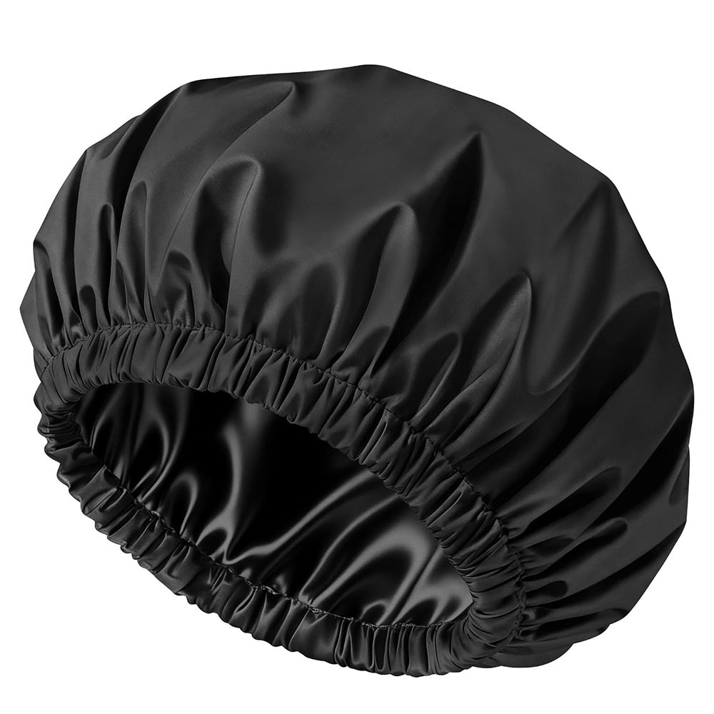 Water-Resistant Double-Layer Shower Cap - Black