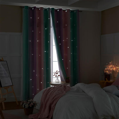 Double-Layer Colorful Curtain Single Panel Light Blocking Curtain Room Decor