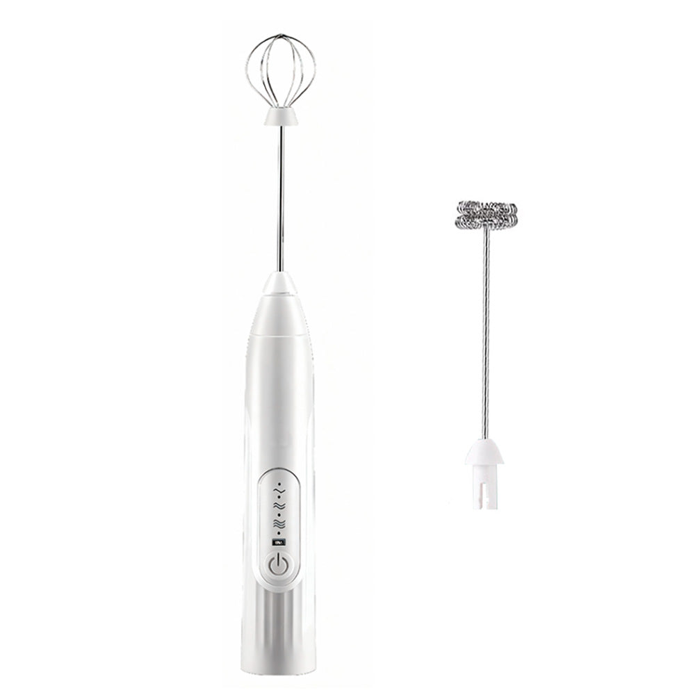 USB Charging Electric Egg Beater Milk Frother Handheld Drink Coffee Foamer-White