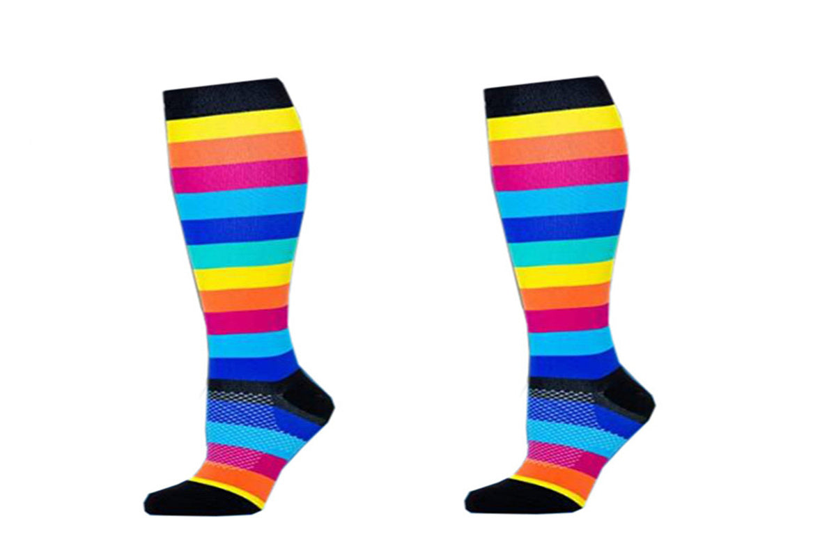 Compression Socks for Women & Men for Athletic Running Cycling-rainbow stripes
