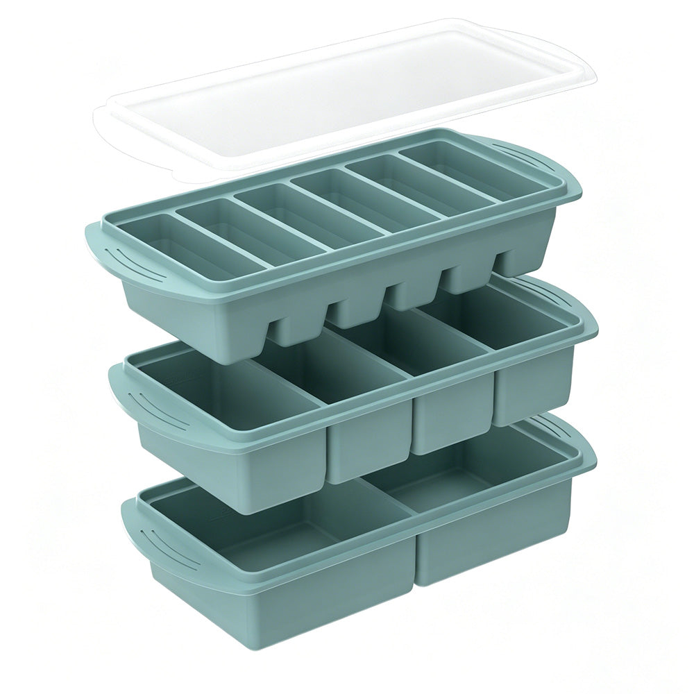 3 Pack Silicone Freezer Trays with Lids for Soup Sauce Meal Prep Storage-Grey