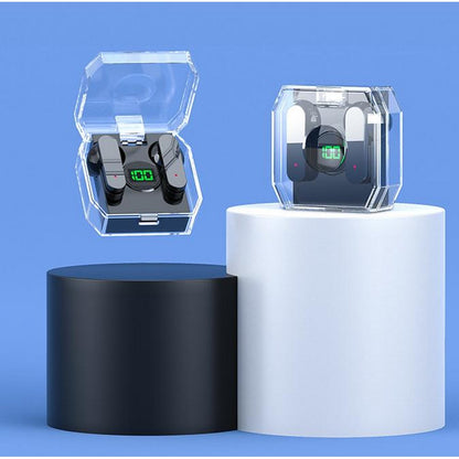 TWS Wireless Headphones Transparent LED Display Earbuds Wireless Bluetooth Headset Fone Earphones-Black