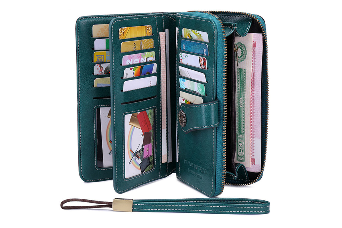 Wallet with Money Clip RFID Blocking Minimalist PU Leather for men women-peacock blue