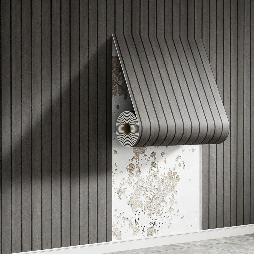 2 Pieces PVC Slat Wall Panel with Faux Engineered Wood Grain - Grey