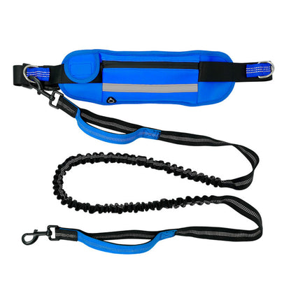 Hands Free Dog Walking Waist Bag with Adjustable Dog Leash Waist Belt Pouch Dog Running Rope Blue