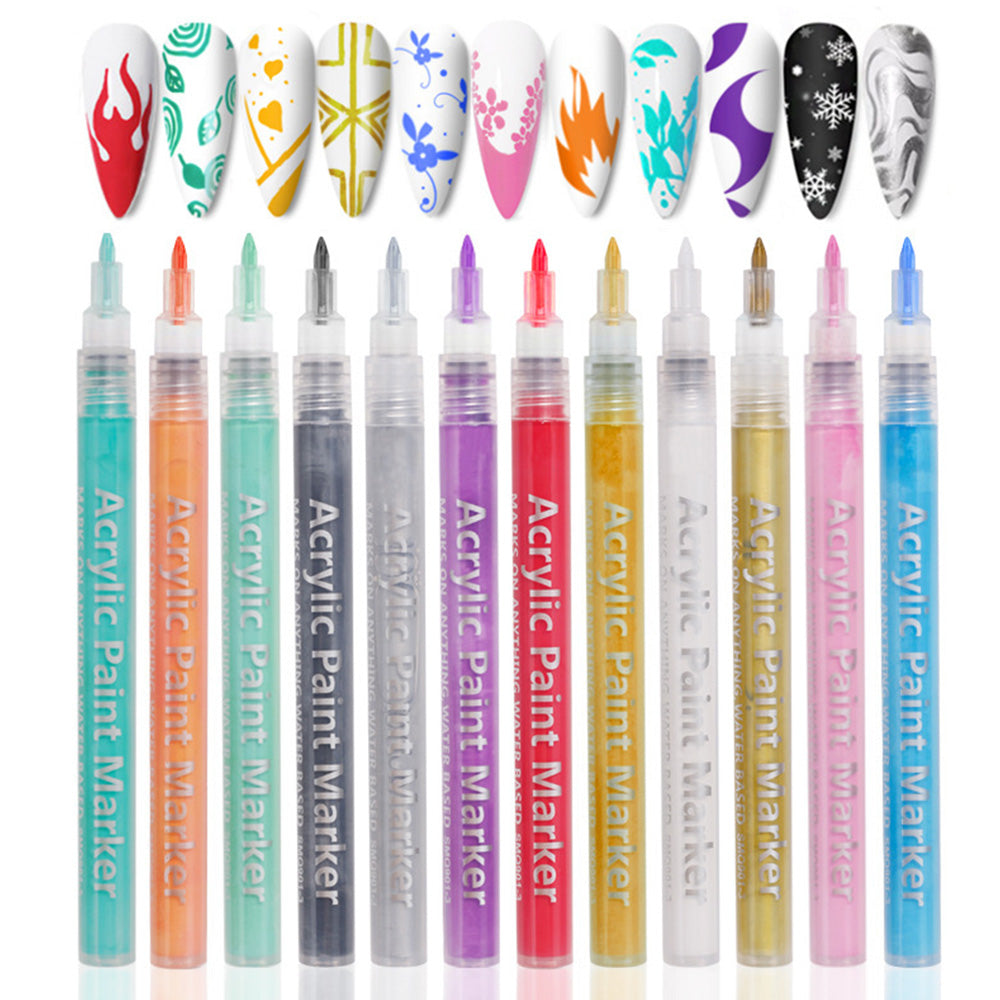 12 Colors Nail Art Pens Set Nail Polish Pens for Painting Dotting Liner