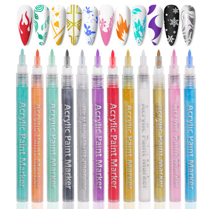 12 Colors Nail Art Pens Set Nail Polish Pens for Painting Dotting Liner