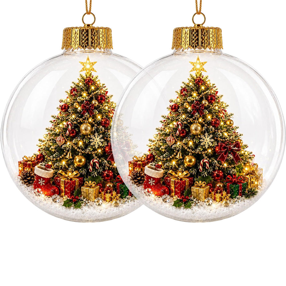 2 Pack 8cm Clear Plastic Fillable Christmas Ball Ornaments - Christmas Tree