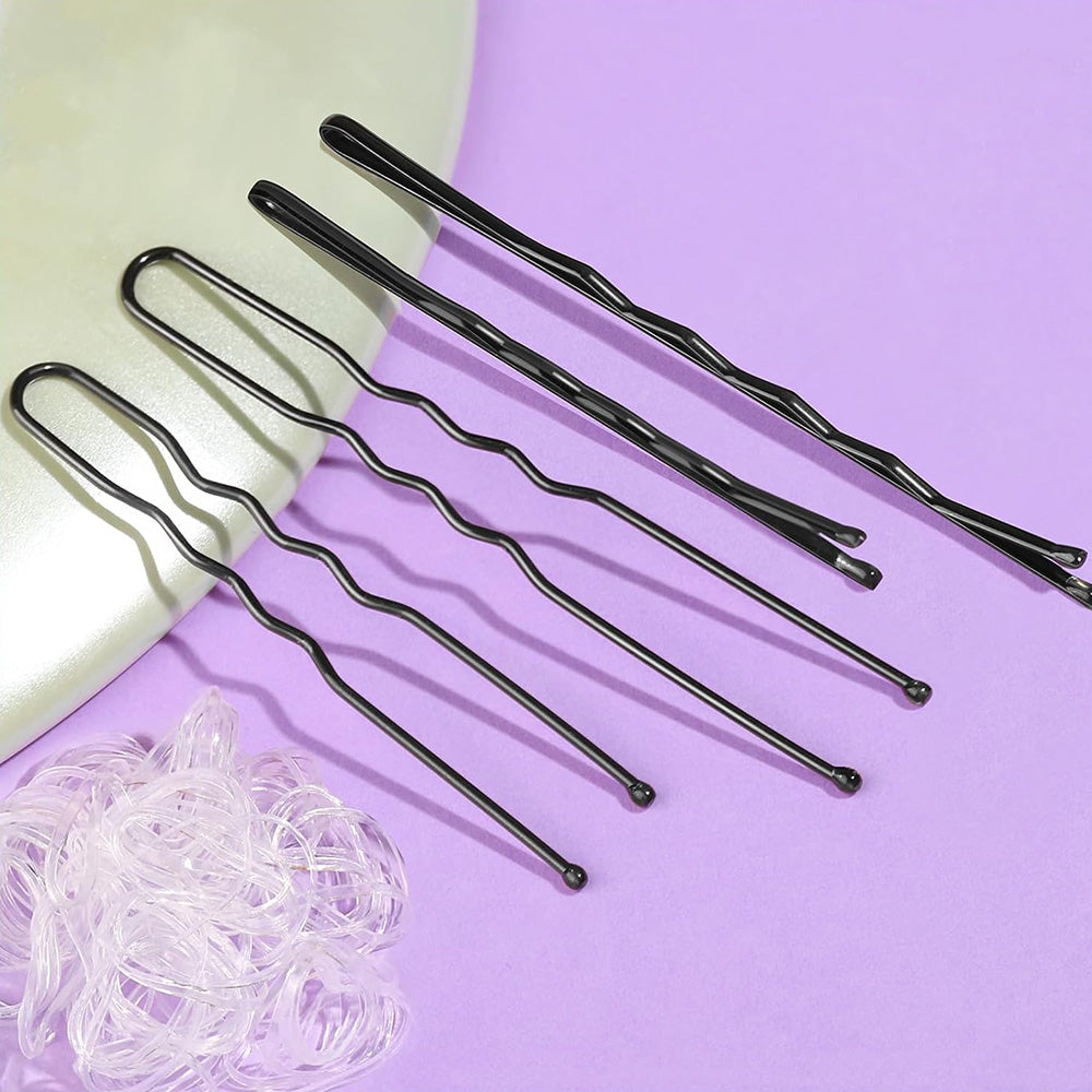 Hair Pins Set with Storage Box Bobby Pins & U Shaped Hair Clips Kit for Bun Updo Styling-Black