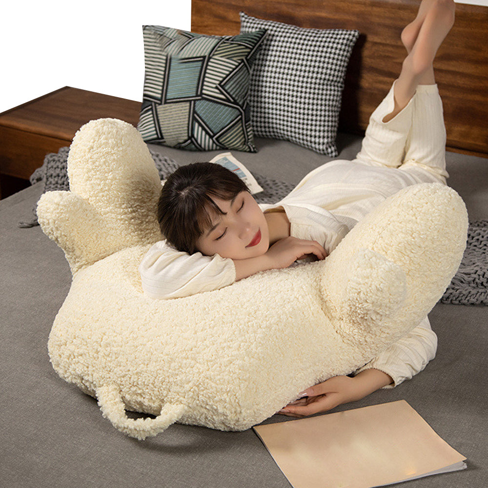 Fluffy Backrest Reading Pillow Lumbar Support Chair Cushion with Arms Beige
