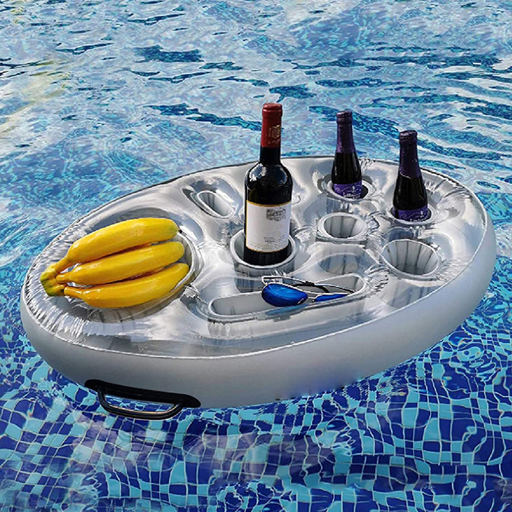 Inflatable Drink Holder Floating Holder with 8 Holes for Pool Drink-Grey