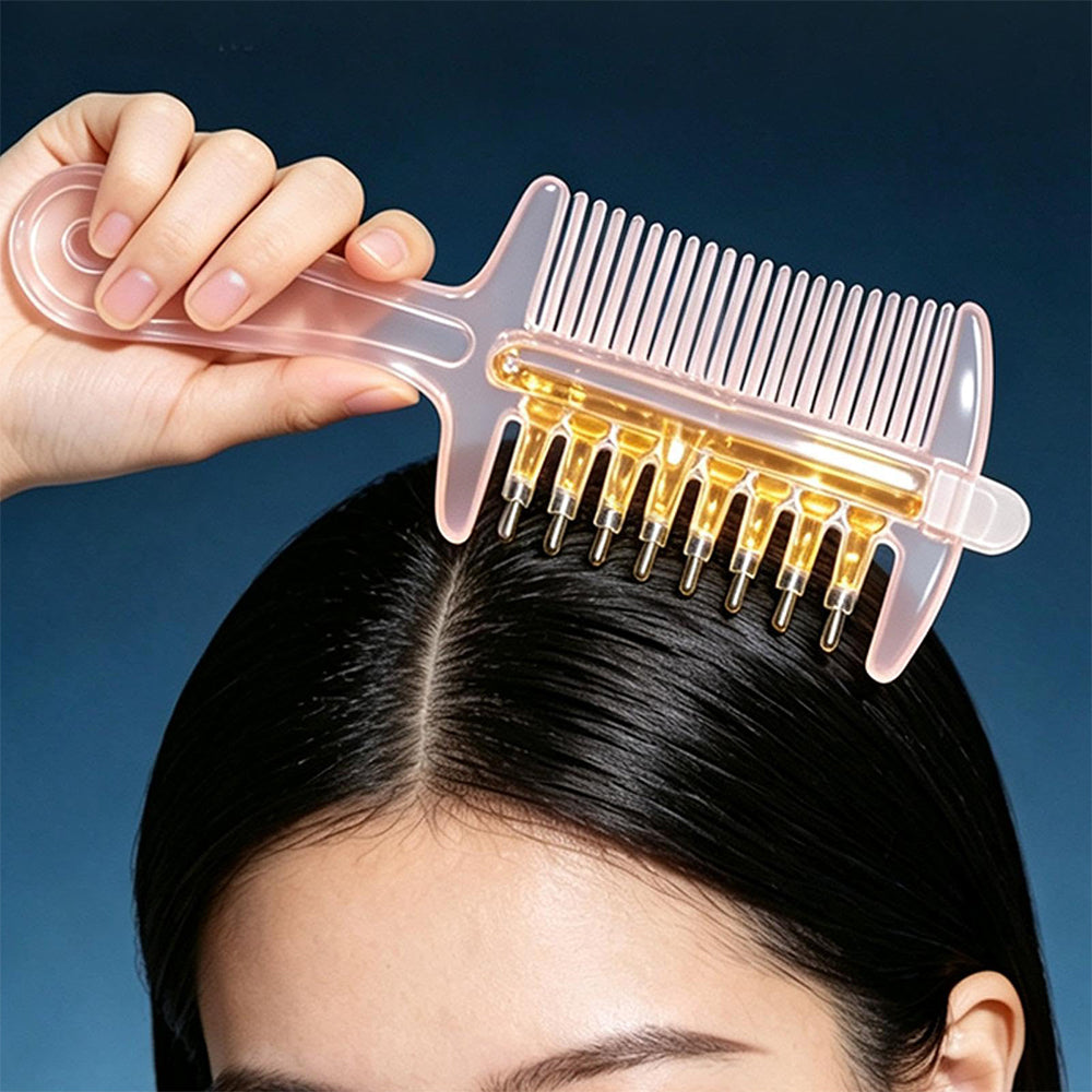 2 in 1 Liquid Guide Comb Oil Comb with Flow Control and Scalp Massage Comb - Pink