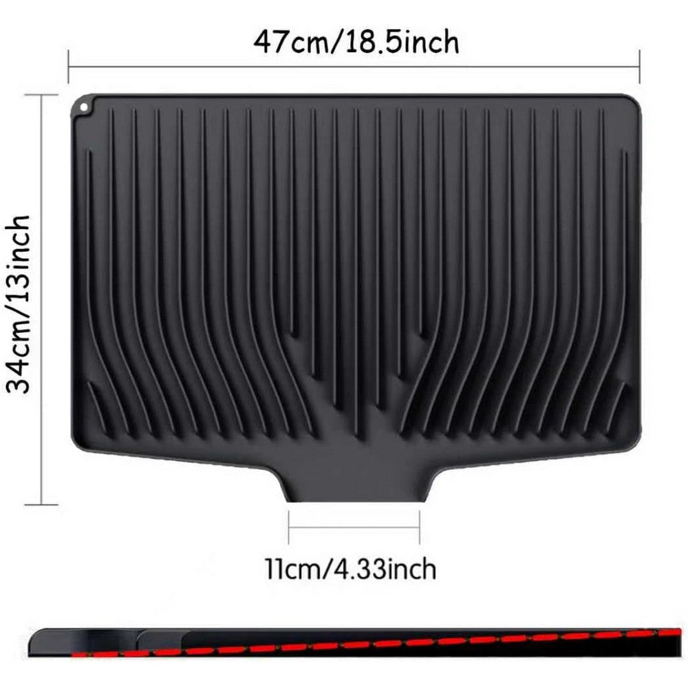 Silicone Dish Drainers Mat Non-Slip Dish Drying Tray for Kitchen Counter-Black