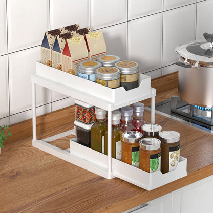 2-Tier Double Sliding Under Sink Organizers Bathroom Cabinet Shelf Organizer Storage Rack White
