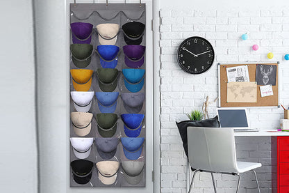 2Pcs Baseball Hat Rack 24 Pocket For Wall Or Over The Door Cap Organizer-Dark Grey