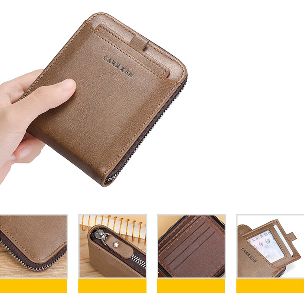 RFID Blocking Wallet Men PU Bifold Credit Card ID Holder Zipper Purse Brown