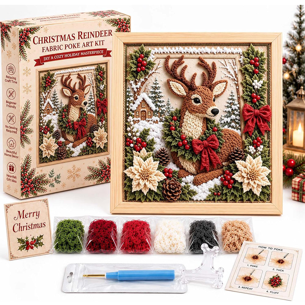 Framed Christmas Yarn Poke Fabric DIY Decoration Kit for Adults - Deer