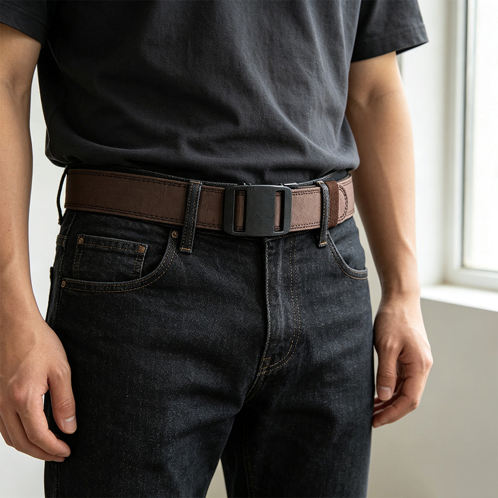 Double Layer Thickened Tactical Belt with Automatic Buckle - Coffee