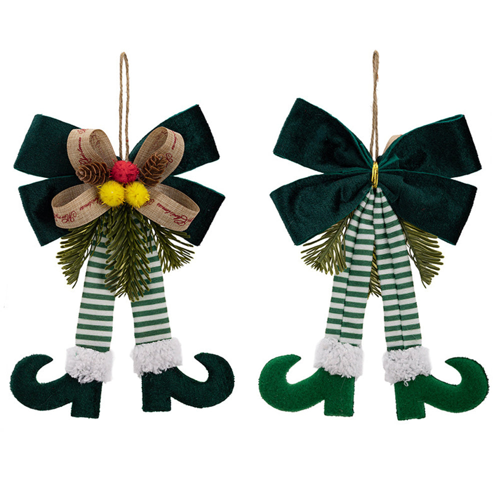 Christmas Bow Elf Leg Hanging Ornaments Christmas Tree Decor - Green