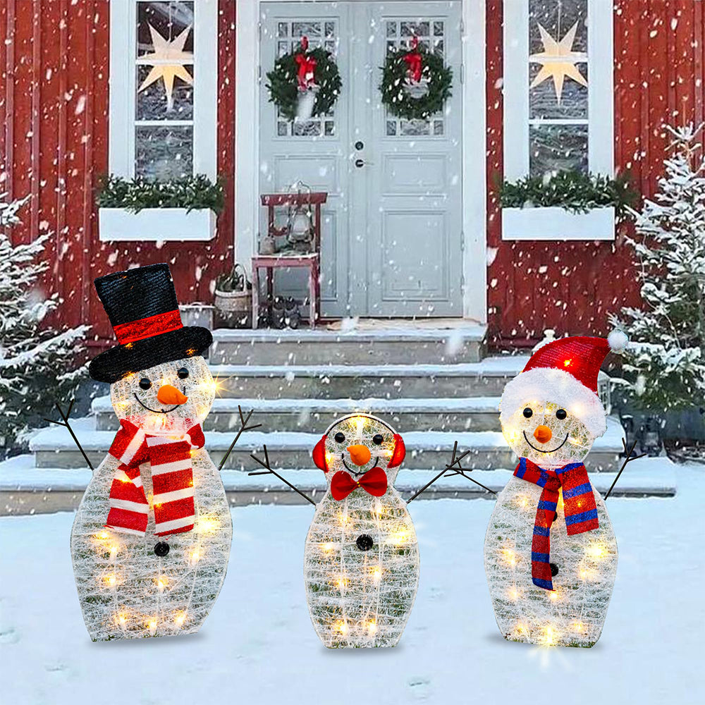 3 Piece Set Snowman Light Stake 2D Christmas Scene Decor