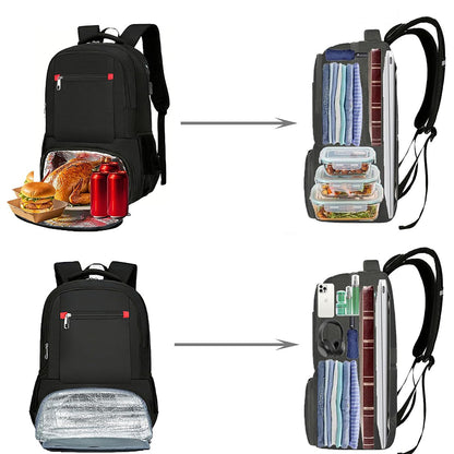 2 in 1 Large Capacity Laptop Backpack and Insulated Lunch Bag for Office Travel-Black