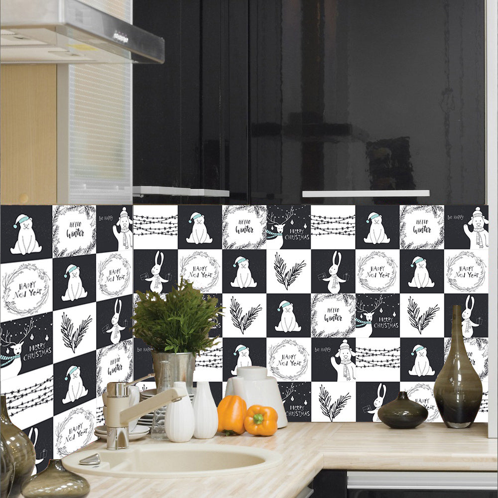 10Pcs Cartoon Animals Words Wall Stickers Water Resistant Wallpaper Removable Decal for Kitchen Bathroom -Black