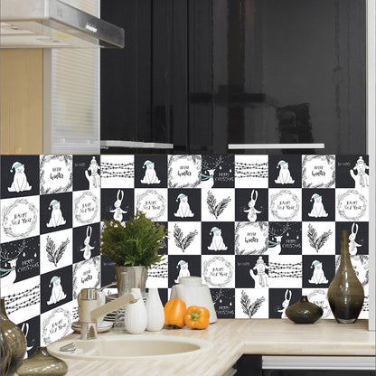 10Pcs Cartoon Animals Words Wall Stickers Water Resistant Wallpaper Removable Decal for Kitchen Bathroom -Black