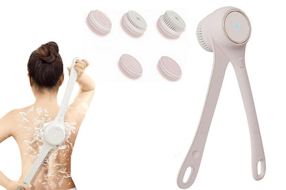 5 in 1 Electric Body Back Scrubber Dual Handle Bath Brush for Shower Exfoliating-Beige