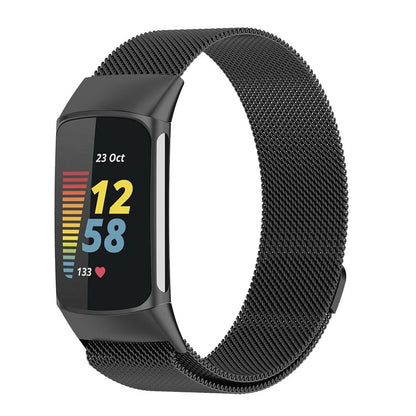 For Fitbit Charge 5 Replacement Stainless Steel Magnet Strap Milanese Band Black