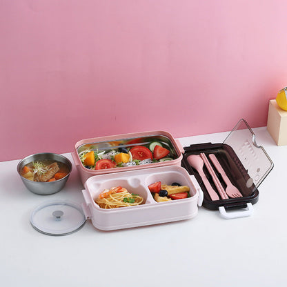 Stackable 3-Compartment Bento Box Lunch Containers with Dinnerware & Seal Cover Pink
