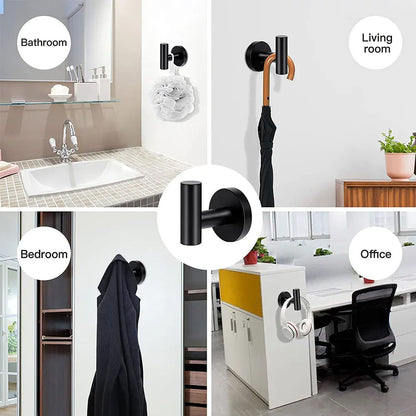 2Pcs Set Bathroom Towel Hook Wall Mounted Robes Holder Stainless Steel Clothing Hanger Black