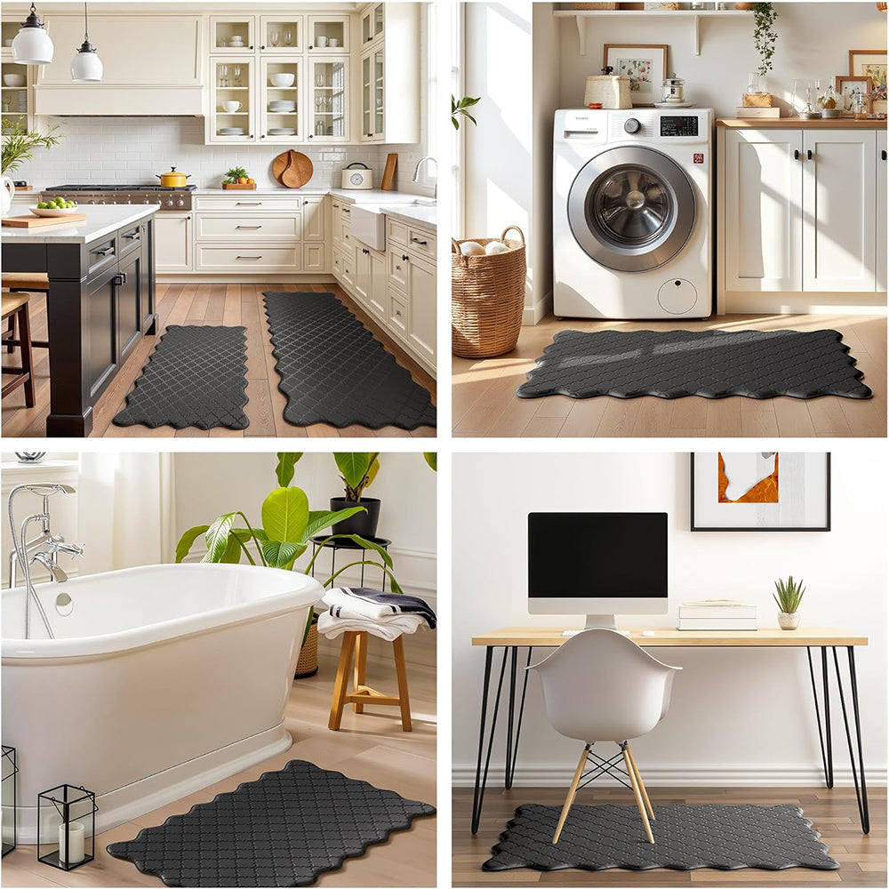 2Pcs PVC Kitchen Mat Set-Black